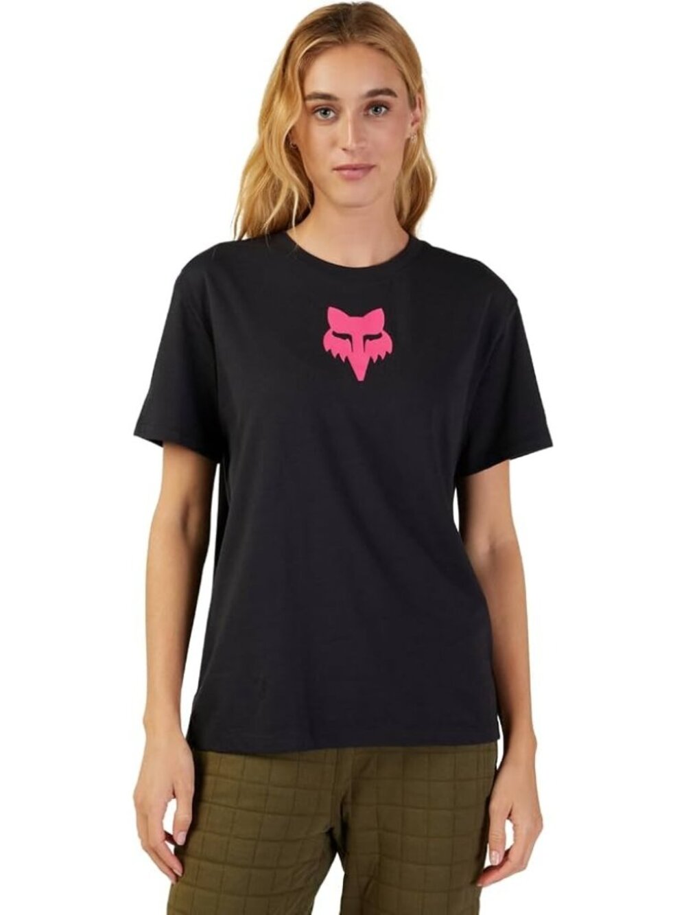 Fox Racing Tee Medium Crewneck Short Sleeve Neon Pink Fox Head Black Essential